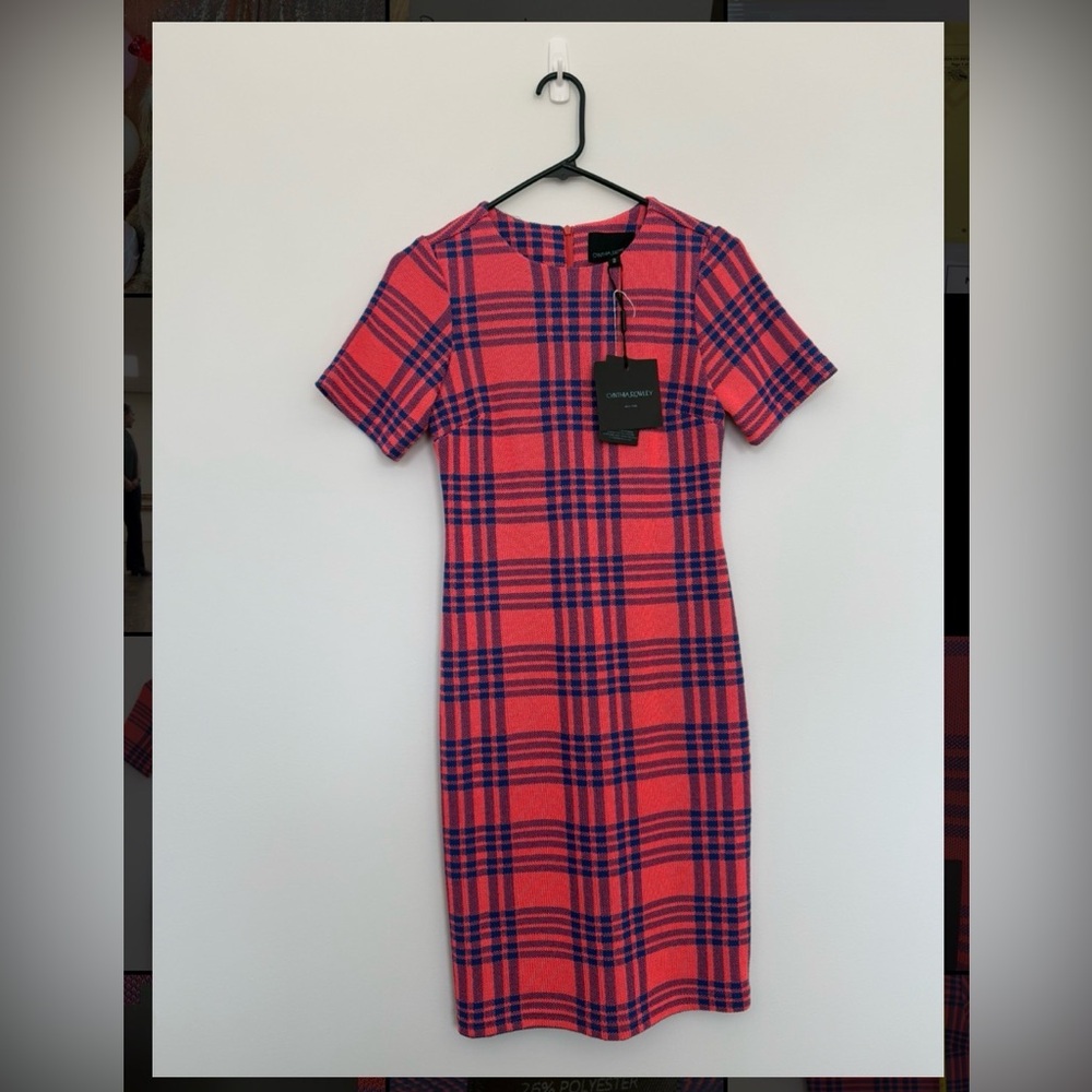 NWT Cynthia Rowley Pink and Blue Plaid Midi Dress